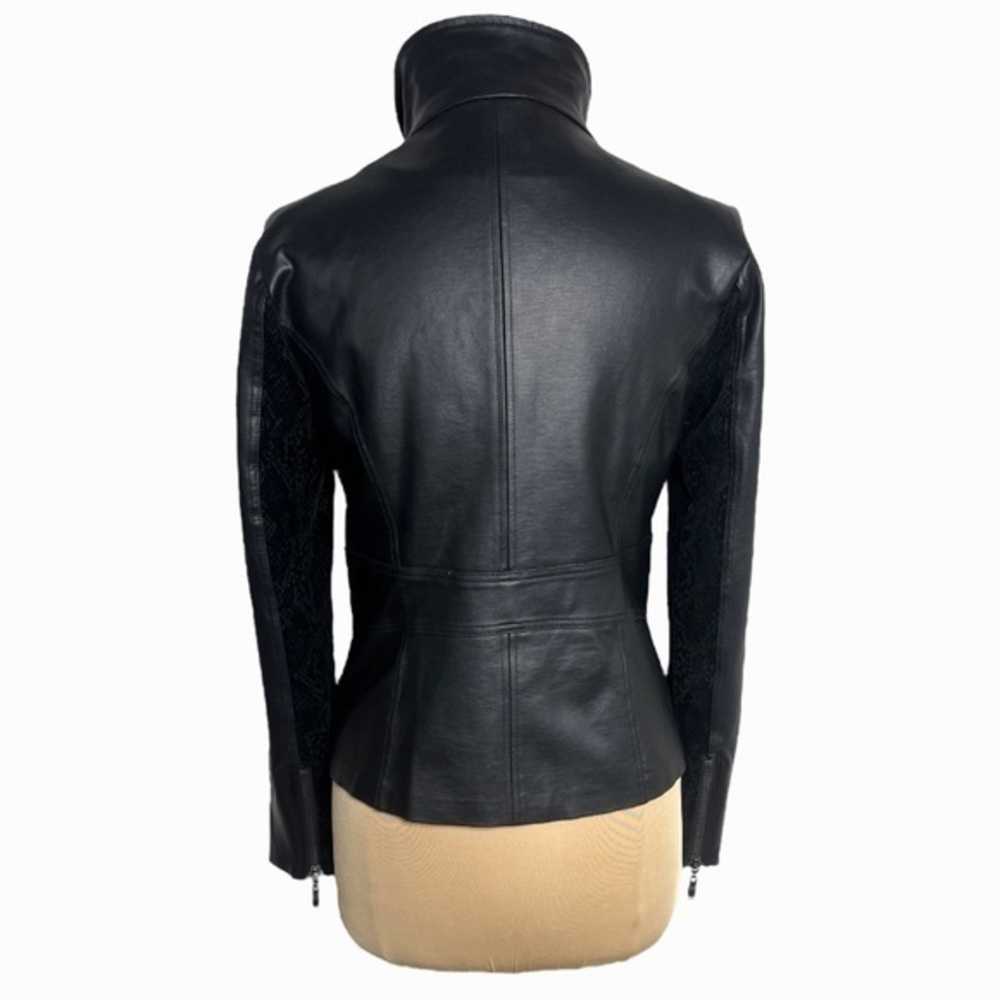 Liverpool black faux leather snake print embossed mixed media moto jacket - Picture 7 of 11